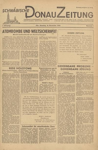 Erstausgabe Schwäbische Donauzeitung