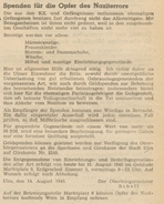 Amtsblatt Mai 1945 - Aufruf zu Spenden