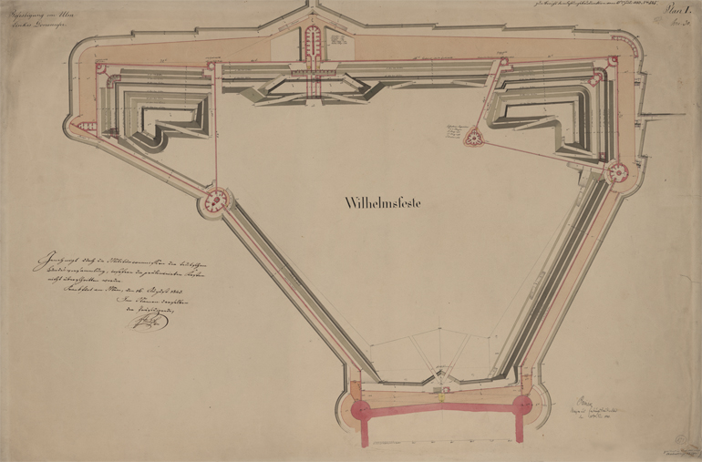 Plan der Wilhelmsfeste (Werke XIII - XVIII) der Bundesfestung Ulm 1843