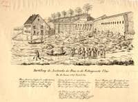 Überflutung eines Teils der im Bau befindlichen Bundesfestung im Januar 1849. Chronik Zeitbild 1849.1.16. Nr. 1