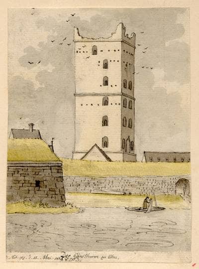Gänsturm mit zerstörtem Obergeschoß und Helm. 1804. Ansicht 319/1