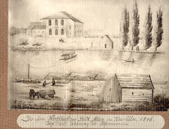 Gasthaus "Zur Stadt Athen" und Fähre über die Donau. (1846) 1913. Ansicht 917