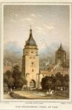 Glöcklertor von außen mit Grabenhäuschen auf der Stadtmauer. Um 1837. Ansicht 279