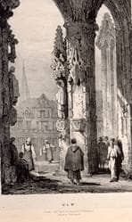 Phantasievoller Blick aus dem Hauptportal des Münsters. Um 1830. Ansicht 580