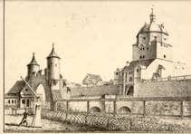 Das Neutor mit Stadtmauer, Vorwerk, Wachhaus. Um 1830. Ansicht 297
