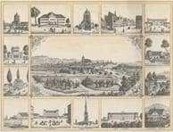 Ulm von Südwesten. Um 1860. Hauptbild in einem Sammelblatt mit weiteren 14 Einzelansichten von Ulm. Ansicht 154