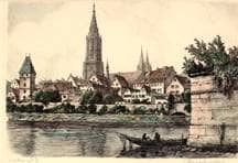 Ulm von Süden. Teilansicht Donaufront. um 1930. Ansicht 928
