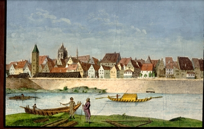 Ulm von Süden. Teilansicht der Donaufront. Um 1810. Ansicht 102