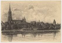 Ulm von Süden. Teilansicht der Donaufront. Um 1900. Ansicht 222