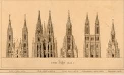 Vollendete Westfassaden von Kirchtürmen in Wien, Köln, Ulm, Straßburg, Freiburg. 1843. Ansicht 478