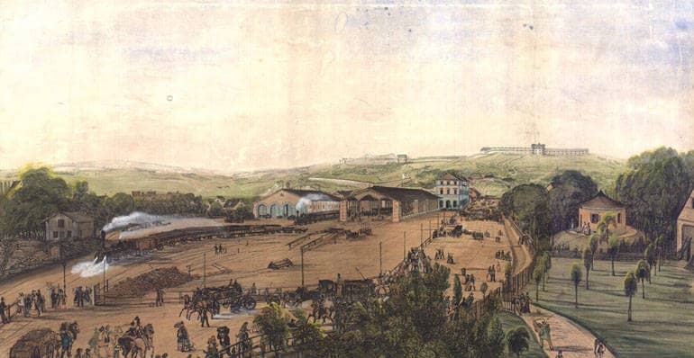 Ulmer Bahnhof von Süden, 1851