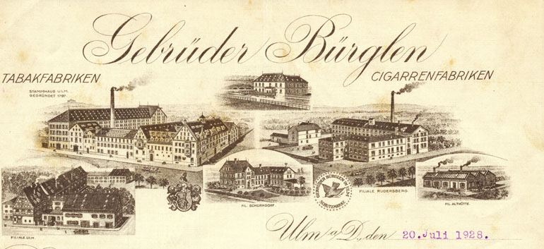 Briefkopf der Tabakfabrik Bürglen von 1928