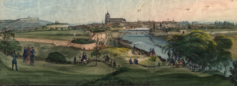 Bundesfestung vom Galgenberg aus, um 1860