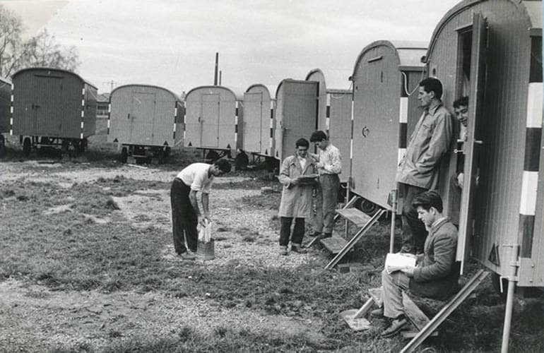 Wohnwagensiedlung zur Unterbringung italienischer "Gastarbeiter" um 1960