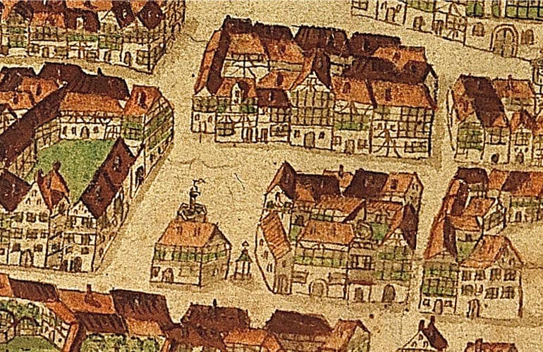 Judenhof, Ausschnitt aus Vogelschauplan von 1597