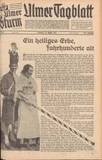 Titelseite Ulmer Tagblatt / Ulmer Sturm vom Samstag, 10. August 1935 zum Fischerstechen