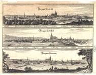 Drei Ansichten von Ulm auf einer Platte: Ulm von Nord-Osten, von Süd-Westen, von Norden. Um 1654. Ansicht 23