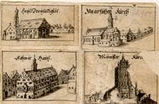 Dreifaltigkeitskirche, Barfüßerkloster und -kirche, Schwörhaus, Münster. Um 1620. Ansicht 444