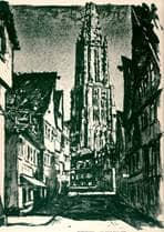 Walfischgasse. Blick auf den Westturm des Münsters. 1925. Ansicht 1022