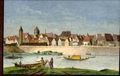 Ulm von Süden. Teilansicht der Donaufront. Um 1810. Ansicht 102